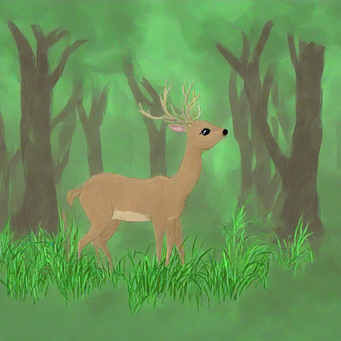 олень в лесу на базе моих рисунков ( скормил нейронке свои рисунки )