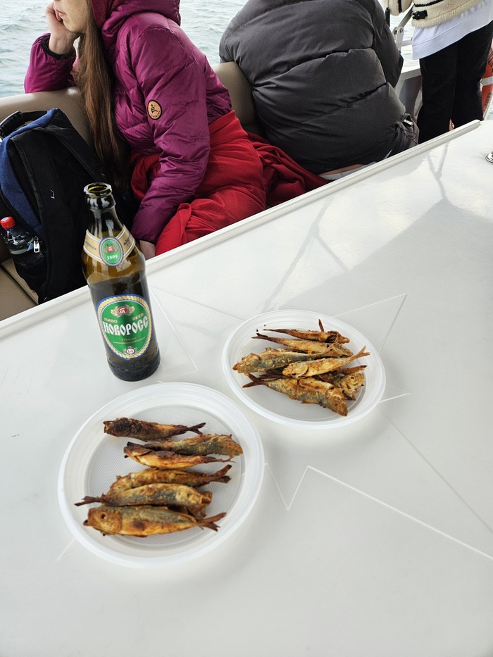 Капитан и помощник приготовили улов.кстати помощник капитана был похож на Нилетто