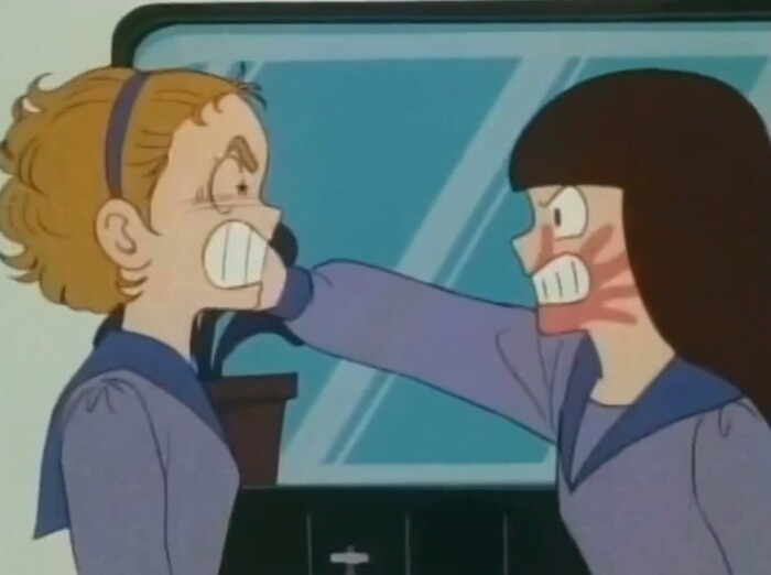 Прям буквально сражается. Кадр из аниме Tokimeki Tonight 1982 года