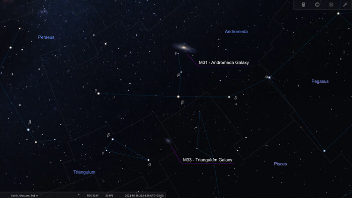      (M31)    (M33).     Stellarium