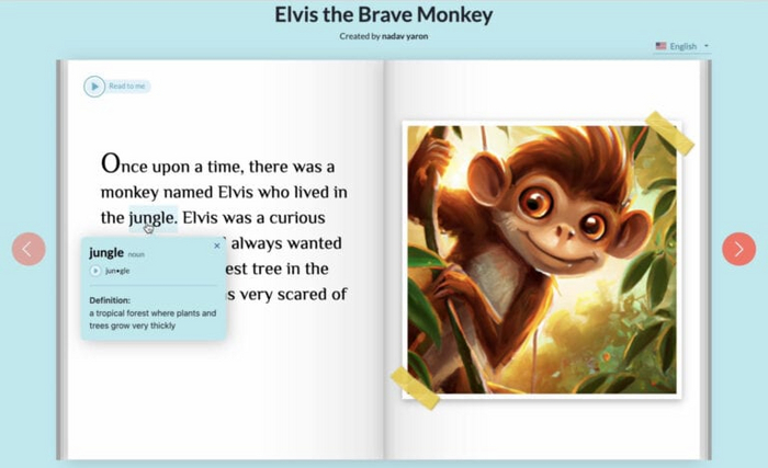 «Элвис — отважная обезьянка» — история, созданная Storywizard. Фото предоставлено <!--noindex--><a href="https://pikabu.ru/story/prilozhenie_edtech_prevrashchaet_rasskazyivanie_istoriy_v_zhiznenno_vazhnyiy_instrument_obucheniya_11159335?u=http%3A%2F%2FStorywizard.ai&t=Storywizard.ai&h=4b51a7eb22927c189c69e07bddad984a39db25f1" title="http://Storywizard.ai" target="_blank" rel="nofollow noopener">Storywizard.ai</a><!--/noindex-->