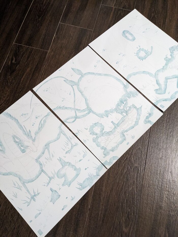 Нанесла маскирующую жидкость. У меня это Пебео, она достаточно жидкая и расход небольшой на такой размер работ. На днях планирую заливку фона - буду рисовать сразу три работы, процесс засниму и выложу на своем канале Ютюб.