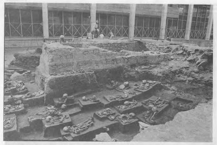 Земля вокруг храма Эекатля была буквально усеяна останками людей, принесённых в жертву / Фото раскопок 1965-1966 гг., Eduardo Contreras G.