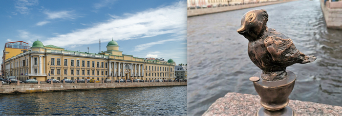 Дом № 6 по Набережной Фонтанки (бывшее Училище правоведения) и памятник Чижику-пыжику