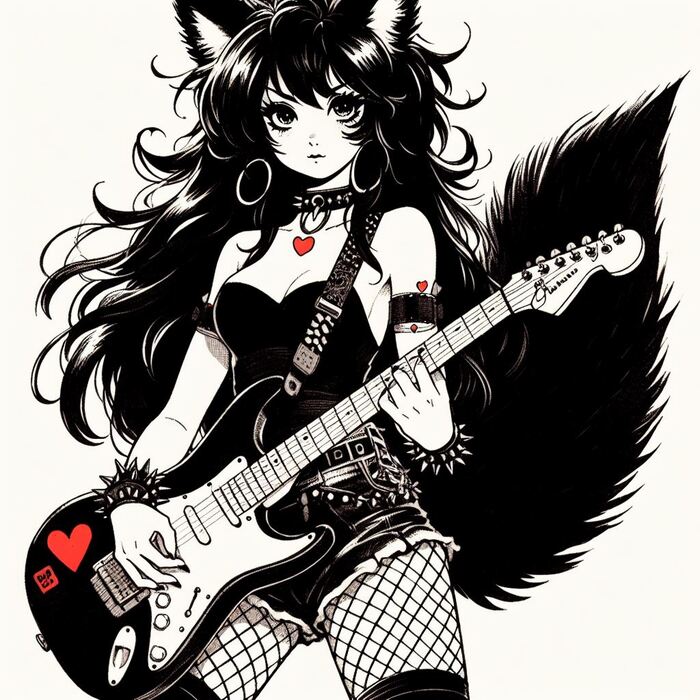 Goth fox  ,  , , , Anime Art, , Original Character, , Animal Ears, , , , , 