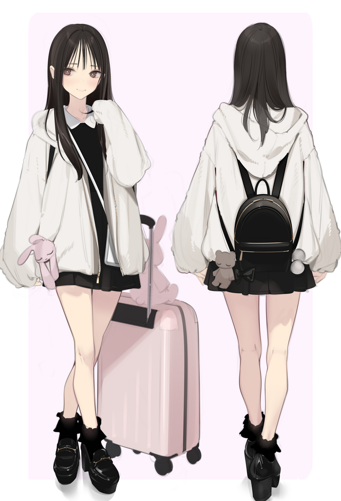 Отдай чемодан Аниме, Anime Art, Original Character, Девушки, Чемодан, Розовый