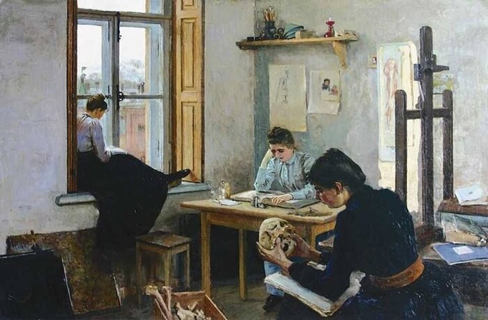 Е.Д. Поленова. "Череп и розы" ("Перед экзаменами")