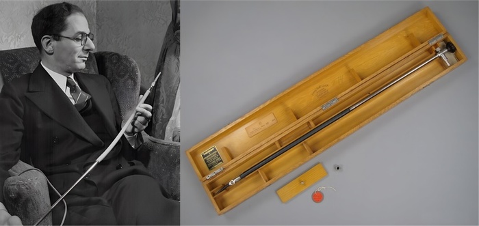 Профессор, доктор медицинских наук Рудольф Шиндлер с полугибким гастроскопом.