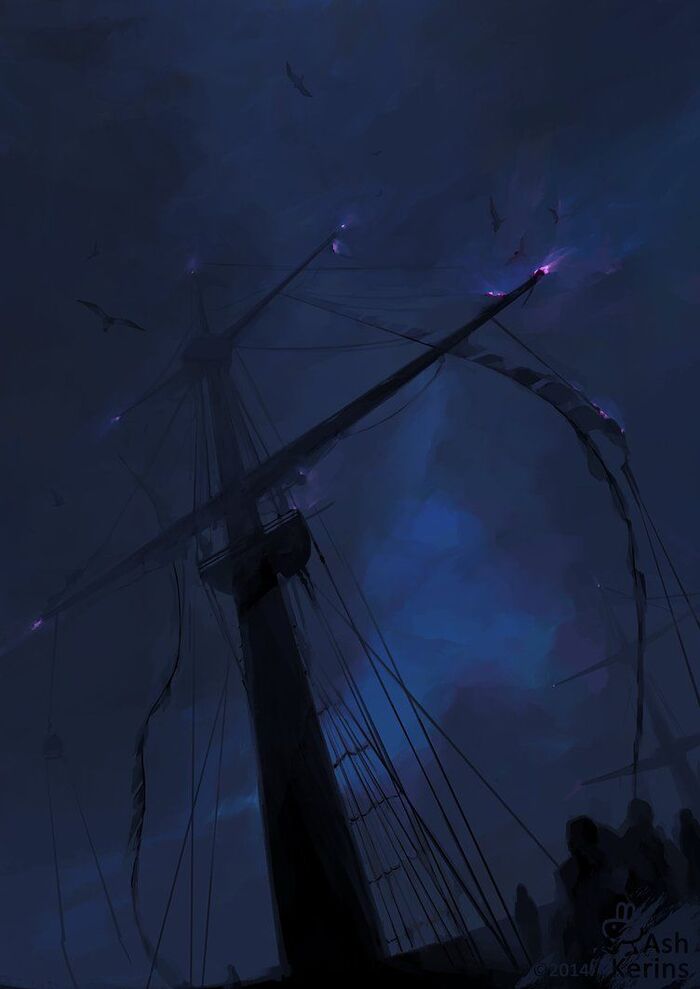 Огни Святого Эльма на корабельной мачте