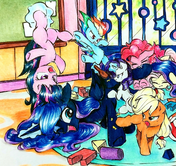  ! My Little Pony, Princess Luna, Twilight Sparkle, Fluttershy, Rarity, Rainbow Dash, Pinkie Pie, Liaaqila, Applejack