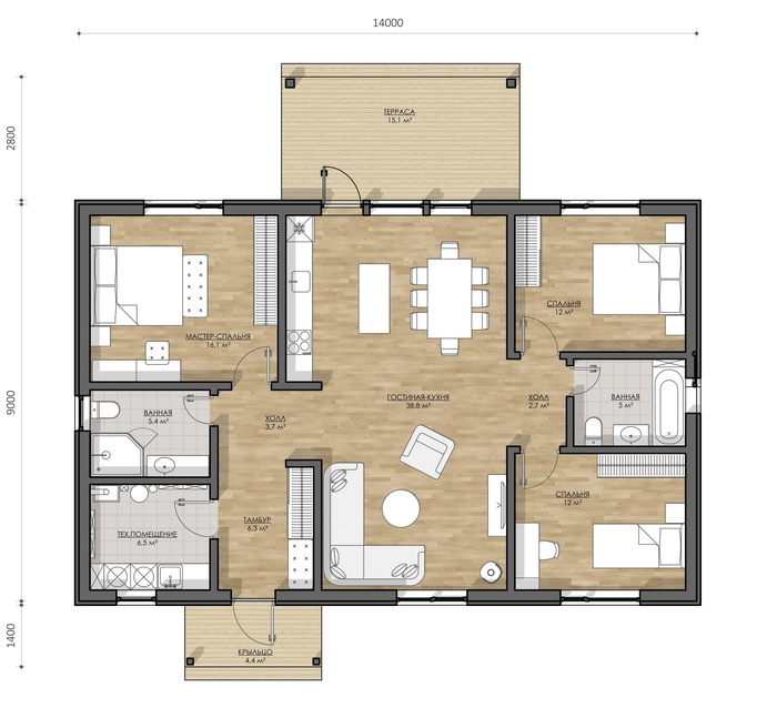 Проект <a href="https://pikabu.ru/story/planirovki_zagorodnyikh_domov_bez_koridorov_preimushchestva_i_nedostatki_pered_koridornyimi_planirovkami_udachnyie_planirovki_s_koridorom_i_bez_11220006?u=https%3A%2F%2Ffin.house%2Fproektyi-domov%2Fproekt-forsca-103%2F&t=%D0%A4%D0%BE%D1%80%D1%81%D1%81%D0%B0%20103&h=75e9263bef42027a1e82058a9e0b57de138a454e" title="https://fin.house/proektyi-domov/proekt-forsca-103/" target="_blank" rel="nofollow noopener">Форсса 103</a> с тремя спальнями, площадью 108 м2