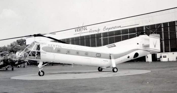 Вертолёт с бортовым номером № 74056 выпущен в 1958 году, первоначально в грузо-пассажирском варианте как Model 44A.