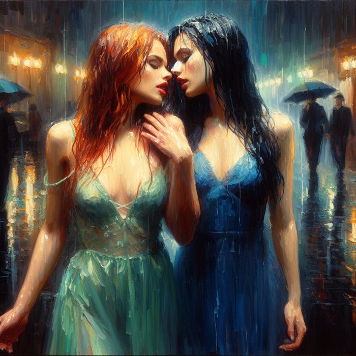 Love in the rain  , Dall-e, , , Lady, ,   ,  , , , , , , 