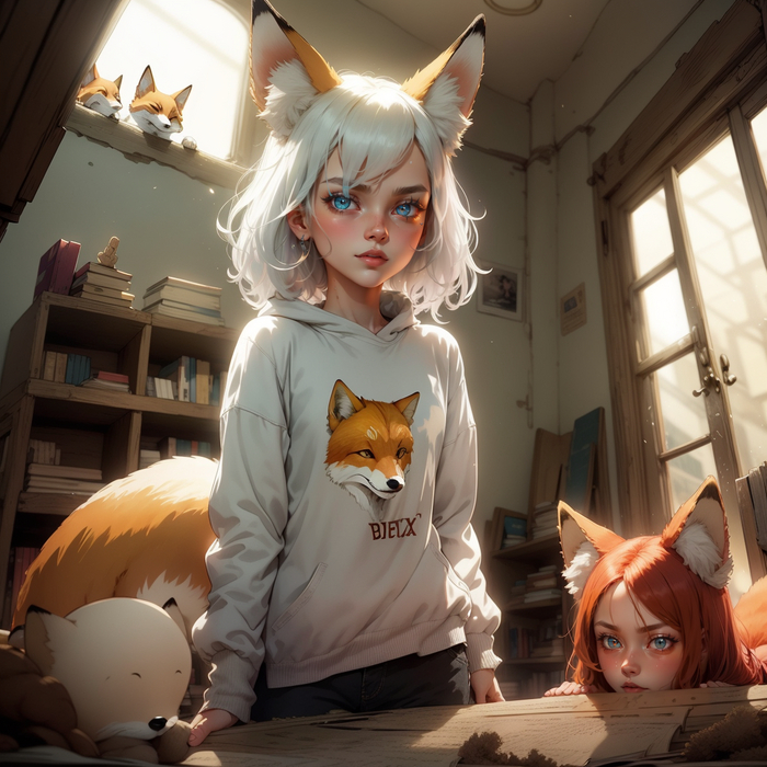          , , , Anime Art, , Animal Ears, , Ginger & White, , Stable Diffusion,   