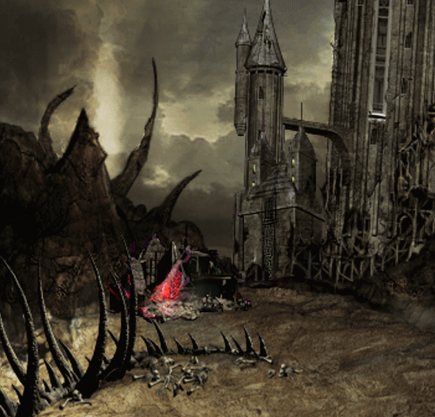 Ярость, кровь, вампиризм. В центре логова расположен кровавый кристалл, источающий алую скверну. Обилие черепов и костей вблизи обиталища оборотней служат предостережением даже для безмозглых скелетов