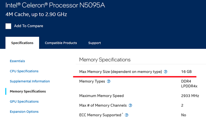 Celeron N5095A     16  