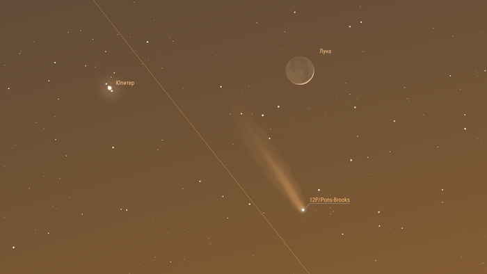 10 апреля 2024: Комета продолжает движение по созвездию Овна и постепенно сближается с Юпитером. Предполагаемая звездная величина 3,86m. Элонгация 24 градуса. Это — интересный вечер, потому что в компании Юпитера и кометы окажется еще и крайне тонкая Луна.