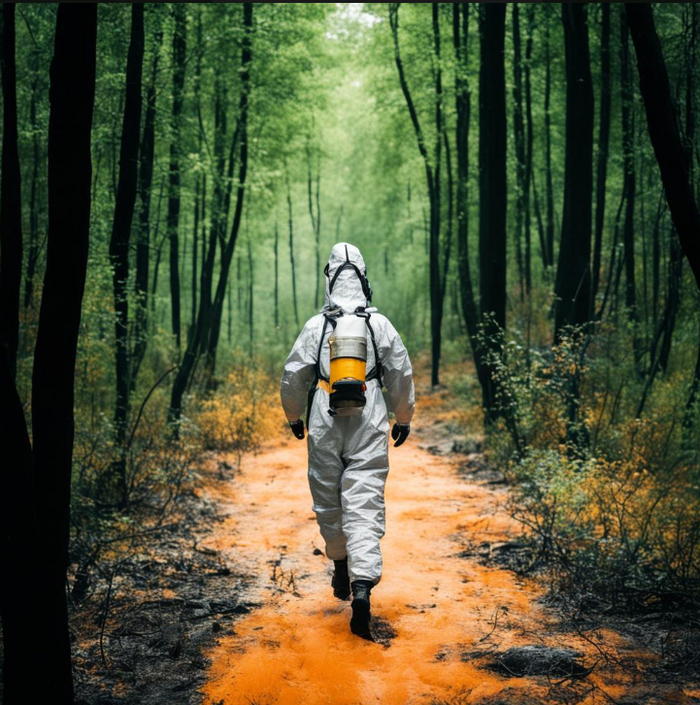 Типичный сибиряк гуляет по лесу, приняв меры предосторожности ))