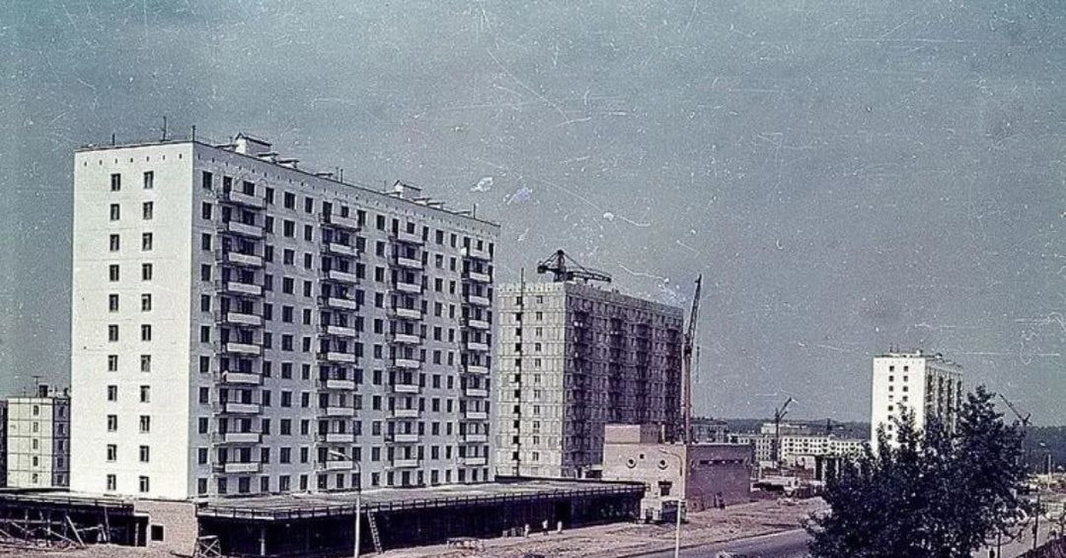 Начало строительства района Гольяново, Уральская улица, Москва, СССР ...
