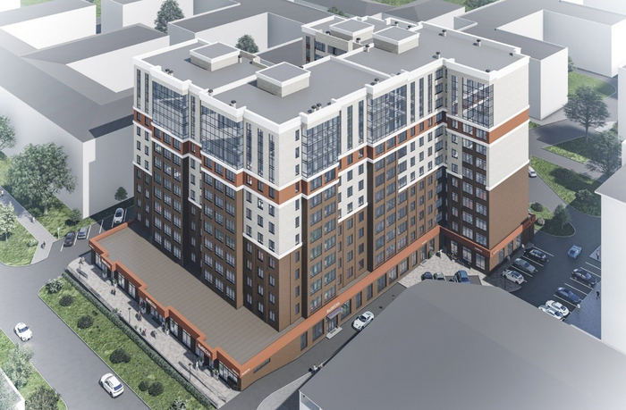 Вид с юго-западной стороны - граничит с 2-ух этажным торговым центром