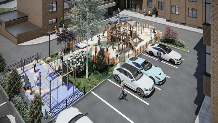 Пример оформления внутридомовой спортивной и детской площадки