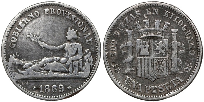 фото песеты 1869г. из открытого источника