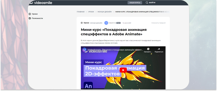 VideoSmile — дистанционный мини-курс по классической покадровой анимации спецэффектов в программе Adobe Animate
