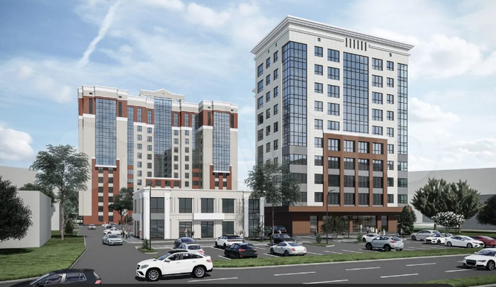 Вид с ул. Ленина на ЖК "Ботанический" и ЖК "Ботанический-2" (рендер)