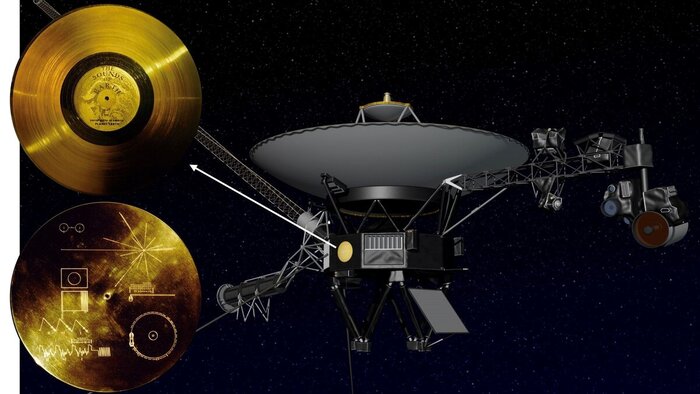 Тот самый, установленный на АМС "Вояджер-1" "золотой футляр", а в который положена "золотая пластина" с посланием для внеземных цивилизаций. Источник: Яндекс-картинки