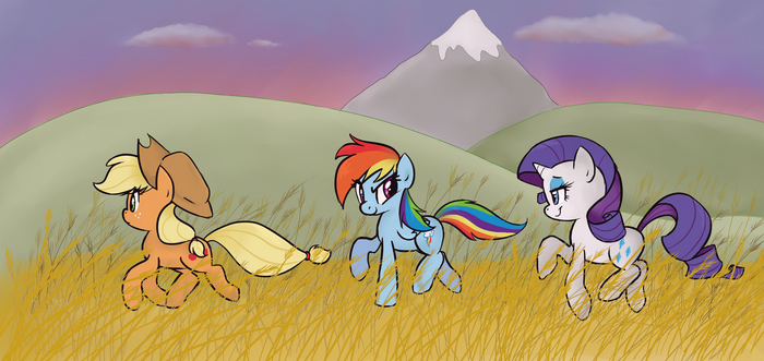    My Little Pony, Ponyart, Applejack, Rarity, Rainbow Dash