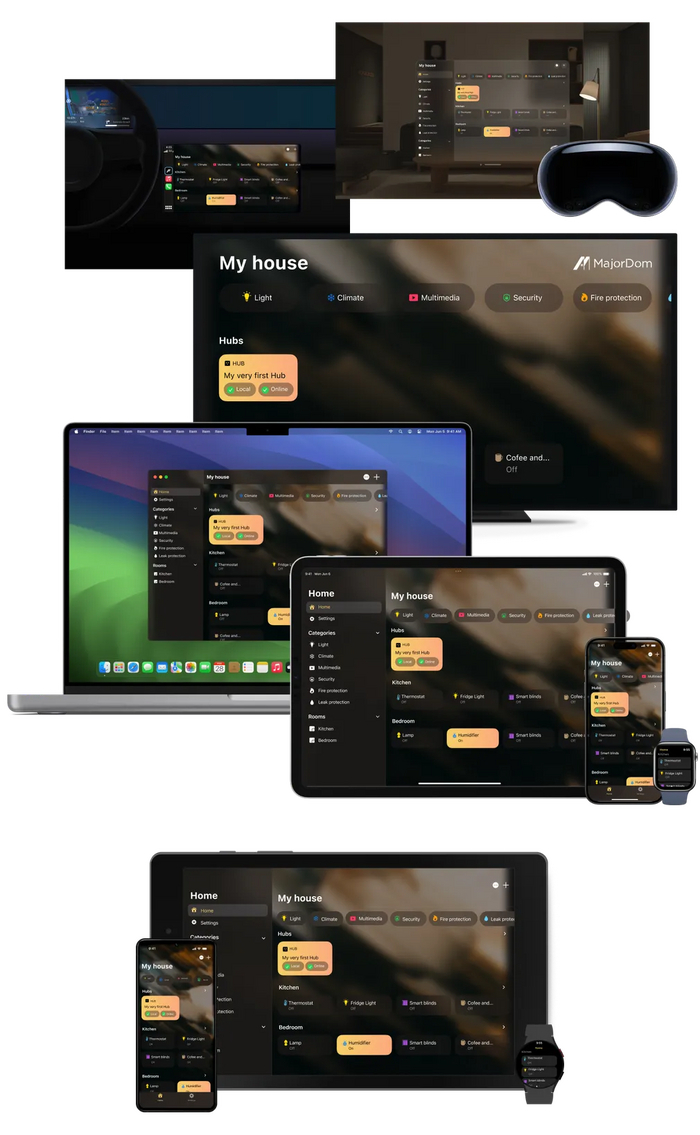 Платформы, поддерживаемые мобильным приложением MajorDom