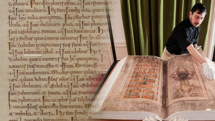 Как видите, у книги мелкий убористый текст. Высота букв редко превышает 3 мм. Человек, создавший Codex Gigas, проделал титаническую работу! Автор: Benedictine monastery of Podlažice