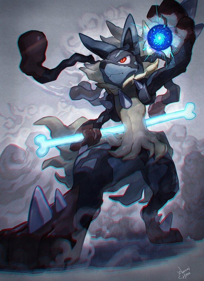 Фан-Арт Лукарио пробудился в своей временной мега Эволюции, Автор Narumi Hyou!