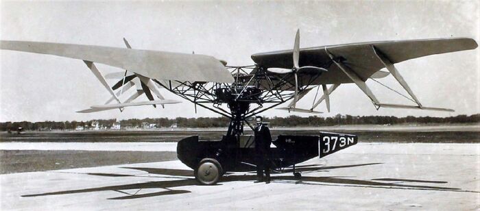 Мейтленд Бликер и вертолет Кертисс-Бликер, 23.06.1930 год. [Вид слева на вертолет Curtiss Bleeker (р/н 373N)
