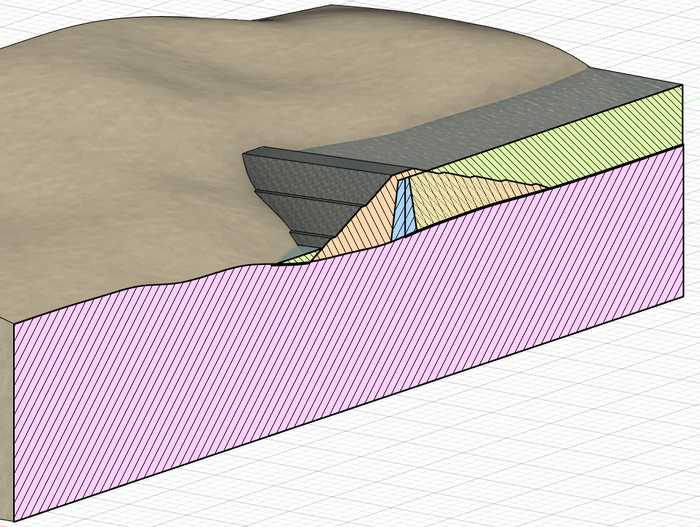 Рисунок 4 - Разрез сооружения. Да тут есть артефакт воды, и модель сделана для рендера править его я не буду :)