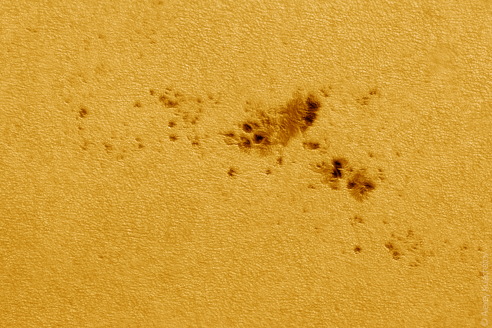 TS RC 150 + SvBony Barlow 2x (F=2700мм), Baader Astrosolar Visual, ZWO 715C, iOptron HAE69, gain 80, 1/500с, 1000/10000 кадров.