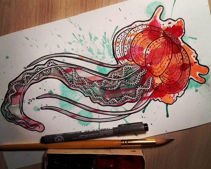 Акварель. Линнер. Бумага.