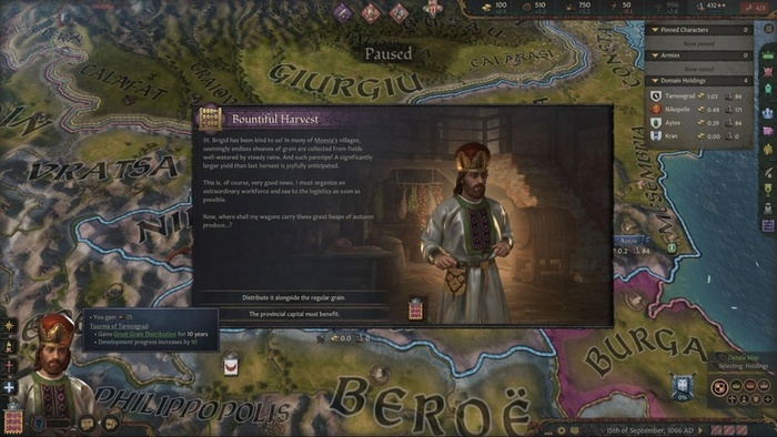 Губернаторская задача богатого урожая позволяет выбрать, что следует сделать с собранным в вашем губернаторстве зерном.