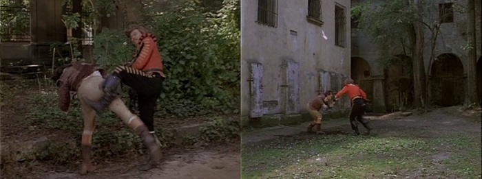 Де Жюссак бьёт Д'Артаньяна и наносит рану в ногу.