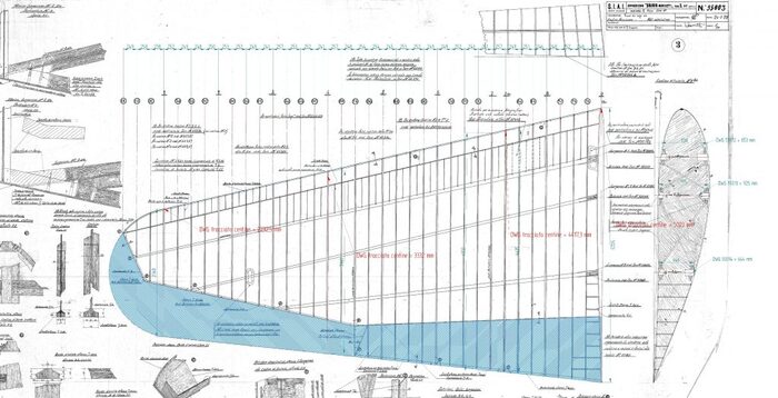 Компоновочный чертеж рулевых поверхностей крыла S.55X. Они очень похожи по конструкции на более поздний транспортный самолет S.79, и SMHG надеется сотрудничать с Музеем ВВС Италии, который восстанавливает последний. (фото предоставлено Филиппо Меани).
