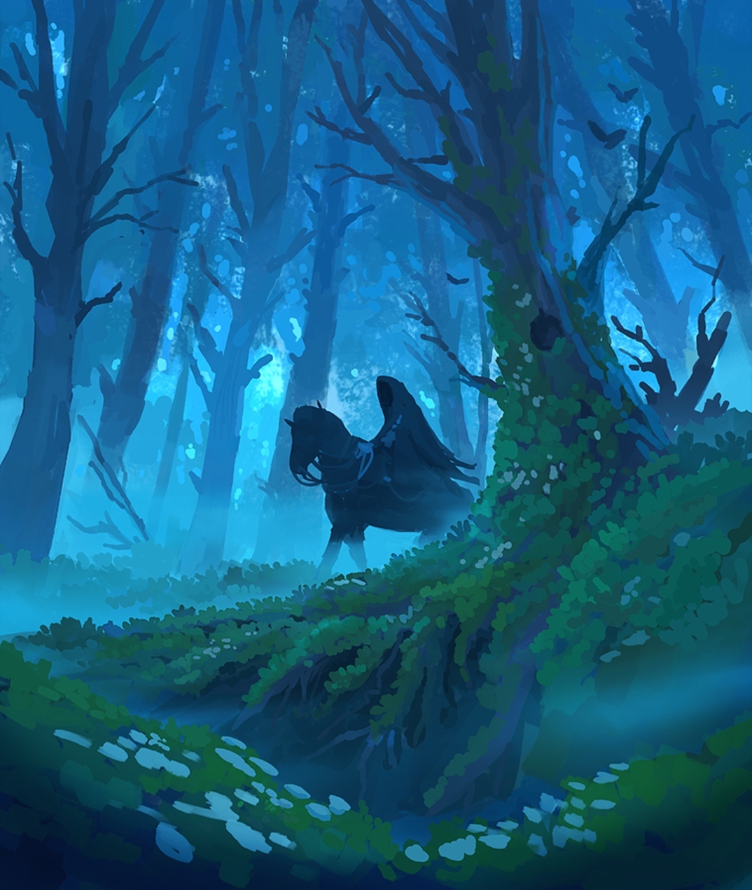 Всадник в лесу ночью