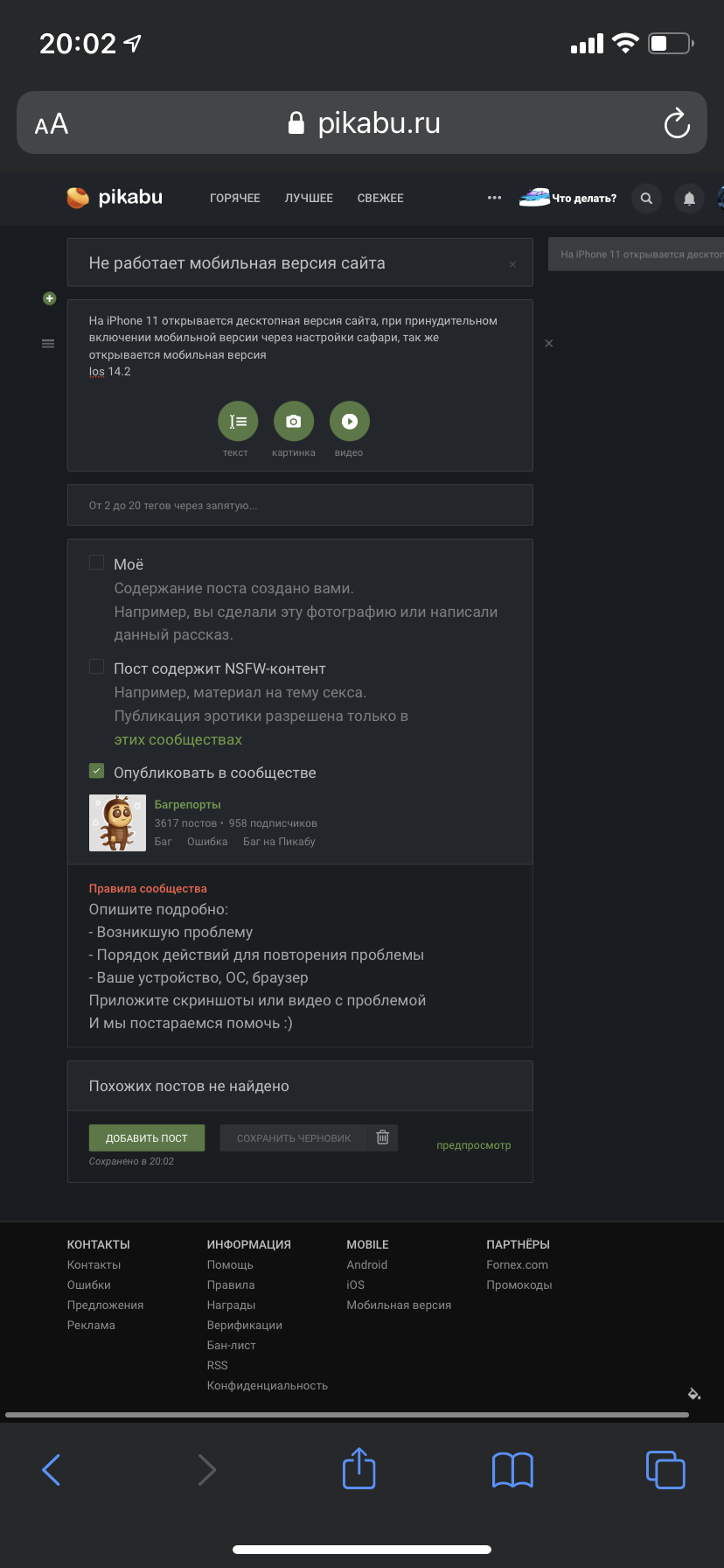 Не работает мобильная версия сайта | Пикабу