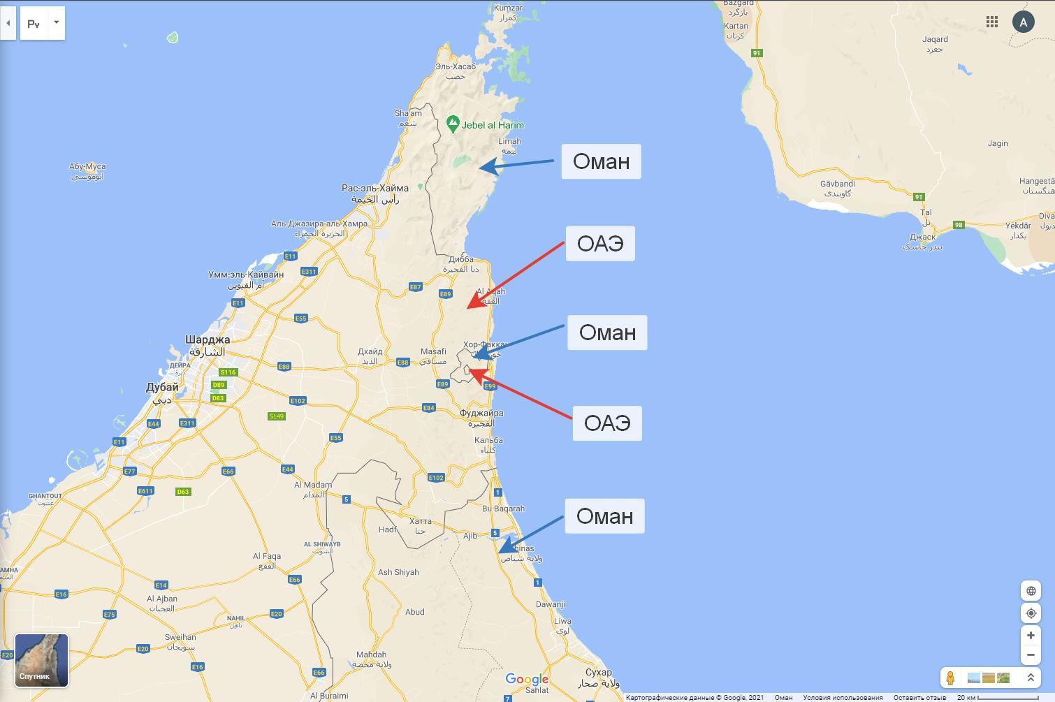 Оаэ оман. Эксклав Эмиратов в Омане. Оман и эмираты на карте. Карта Омана и ОАЭ. Дубай Оман карта.
