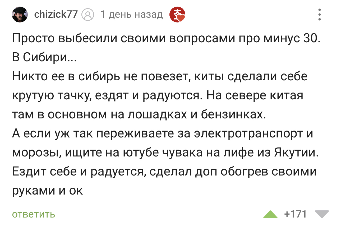 Свистелки, перделки, Сибирь -35° и другие вопросы к китайским  электромобилям | Пикабу