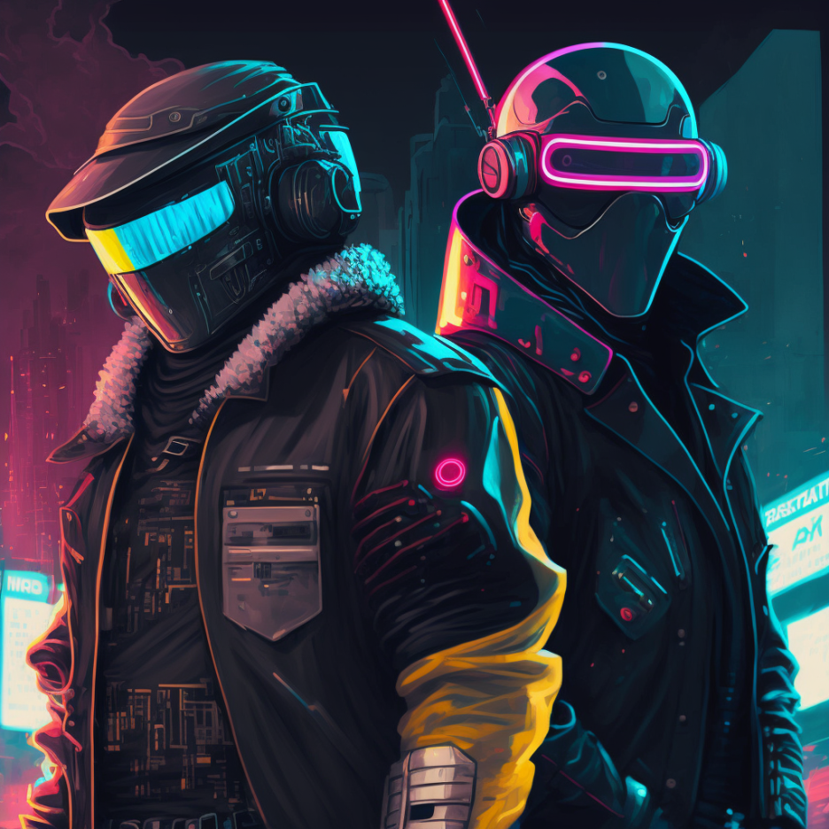 Как вам Daft Punk в стиле игры Cyberpunk + neon от Midjourney? | Пикабу