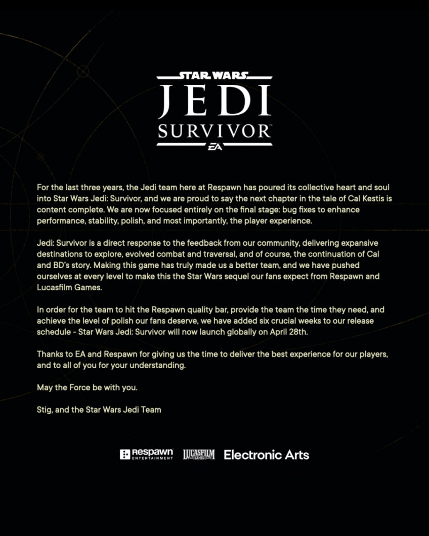 Star Wars Jedi: Survivor перенесли — игра выйдет 28 апреля | Пикабу