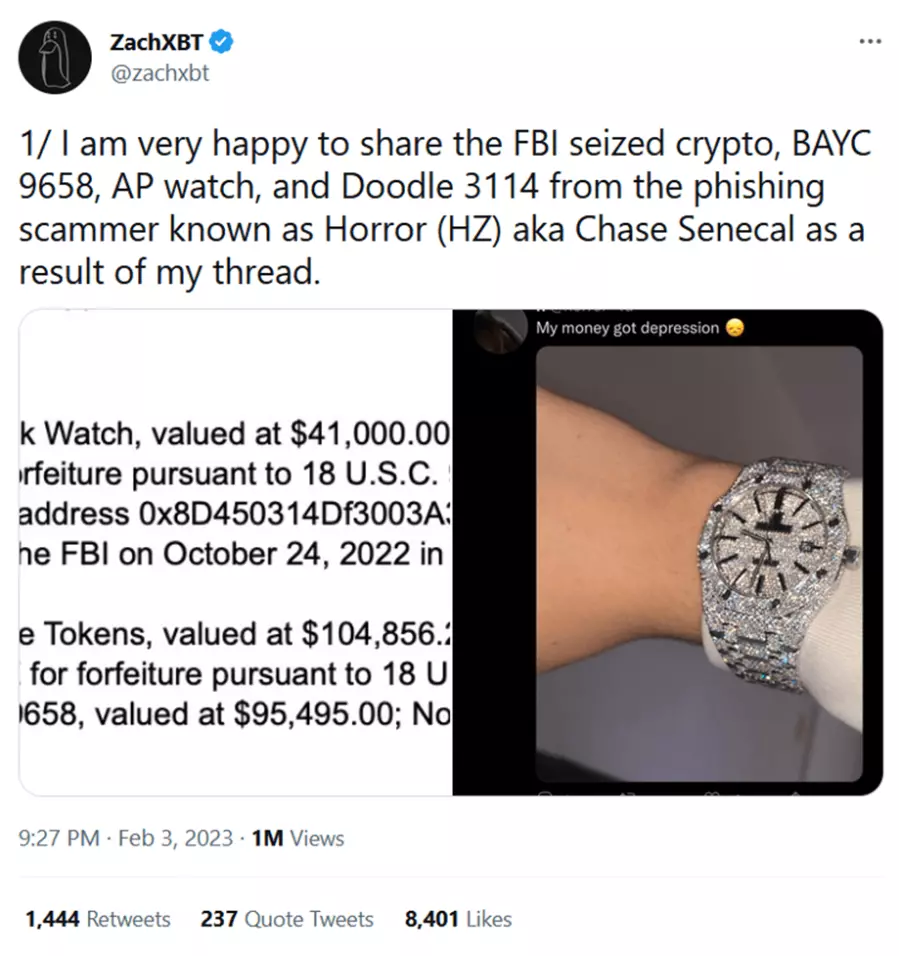 ФБР конфисковало NFT и криптовалюту на $260 000 по наводке пользователя  Twitter - 05.02.23 14:34 | Пикабу