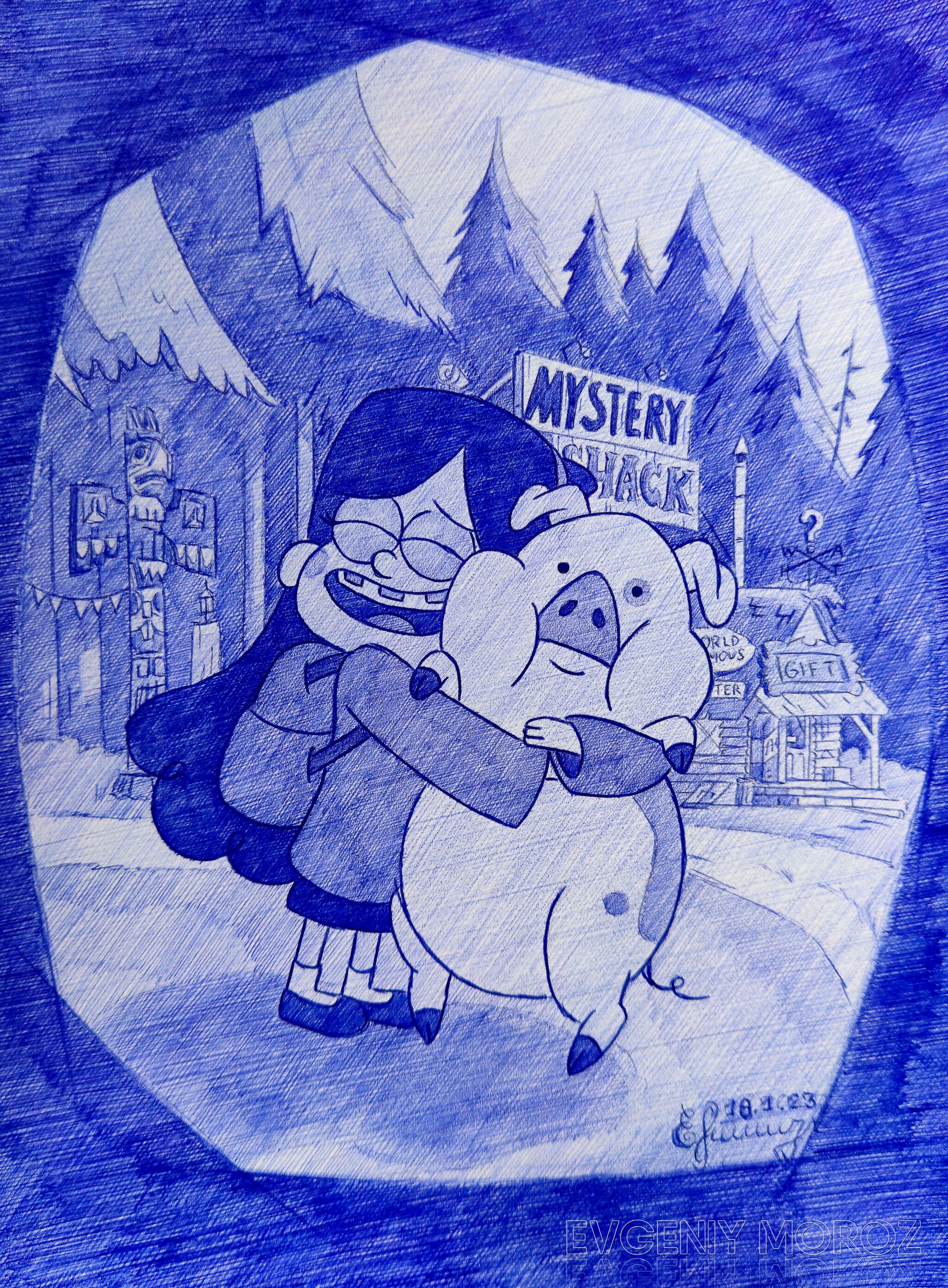 Mabel and Waddles, Gravity Falls. pen drawing - pikabu.monster
