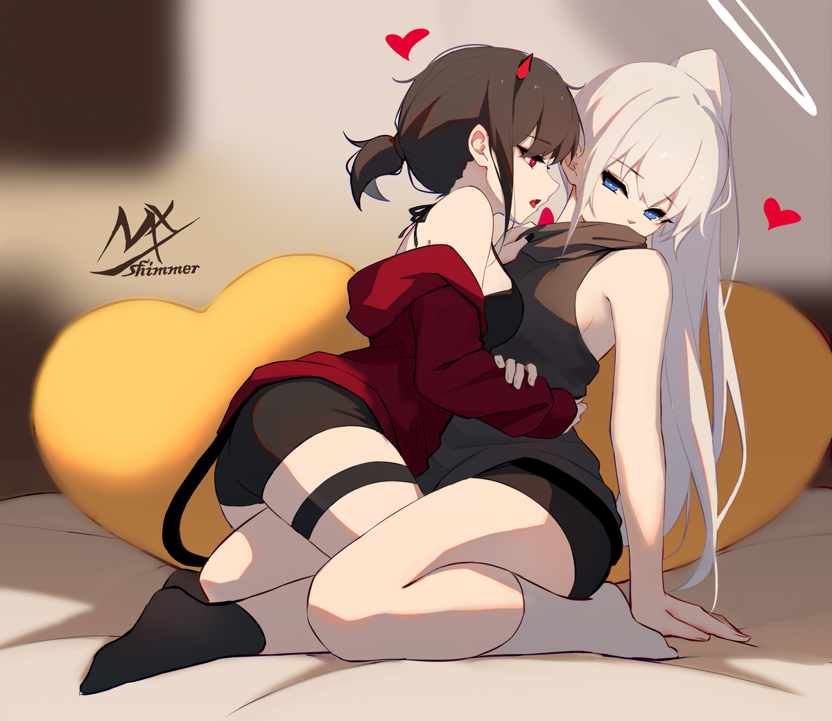 Angel and Demon - NSFW, Anime art, Anime, Original character, Angel, Demon,...