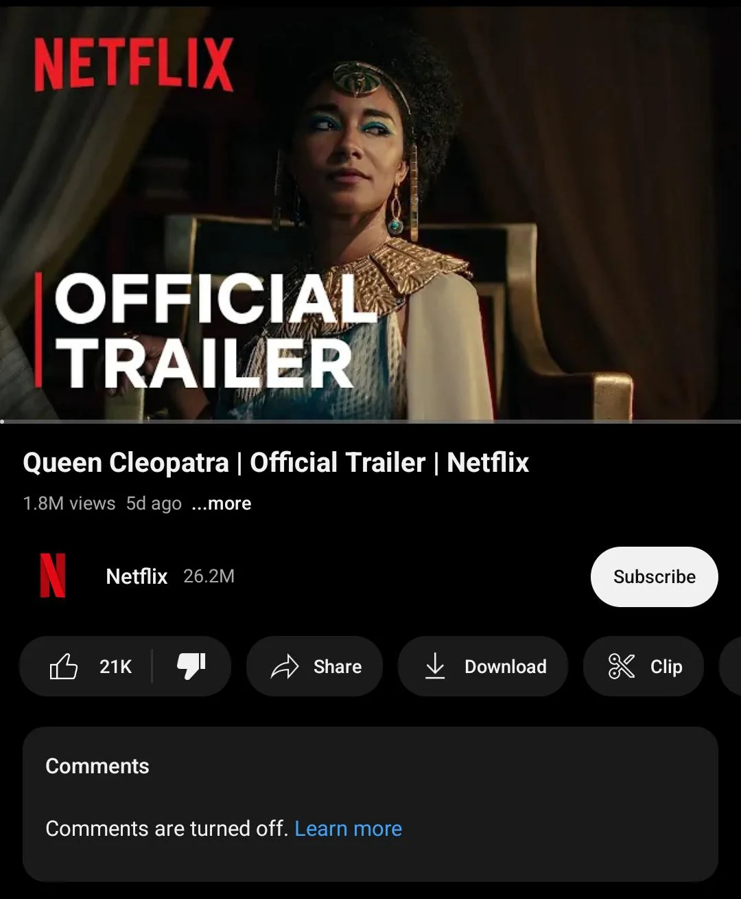 Netflix отключил комментарии у трейлера Queen Cleopatra, потому что люди  продолжали писать, что Клеопатра не была черной | Пикабу